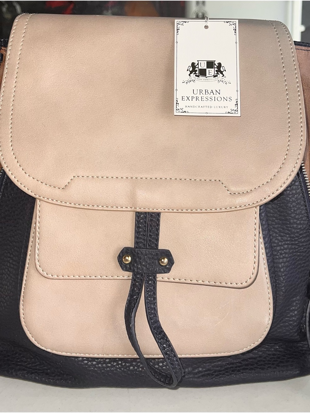 Urban Expressions Tan and Navy Two-Tone Backpack
